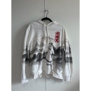 InuYasha Hoodie Mens‎ Large White Pullover Fleece Sesshomaru Anime Graphic